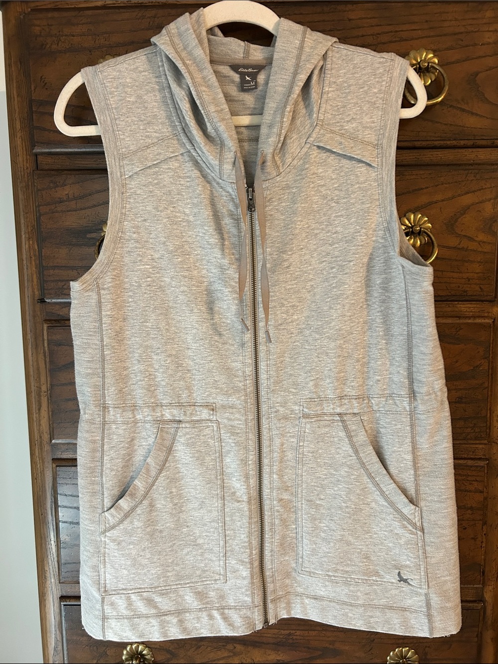 Eddie Bauer Light Gray Sweatshirt Hooded Zip Vest, Size M
